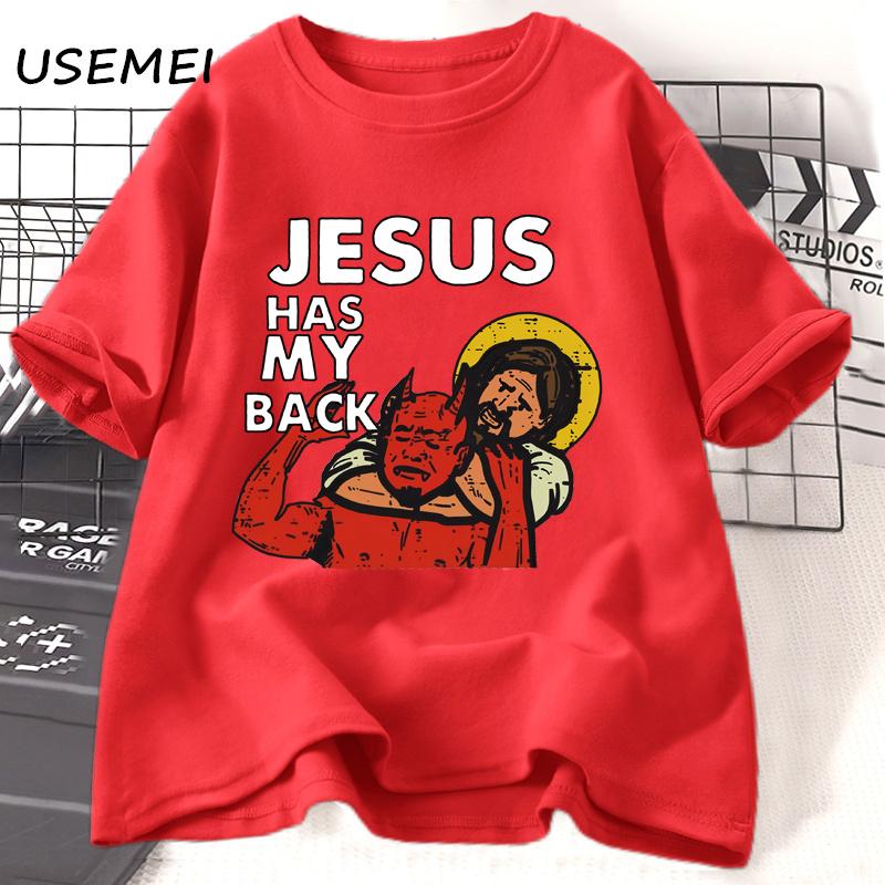 Jesus Has My Back Tshirt Funny Christian Jesus Brazilian Jiu-jitsu T-Shirt Religious Faith Tshirts Cotton Short Sleeve Clothes
