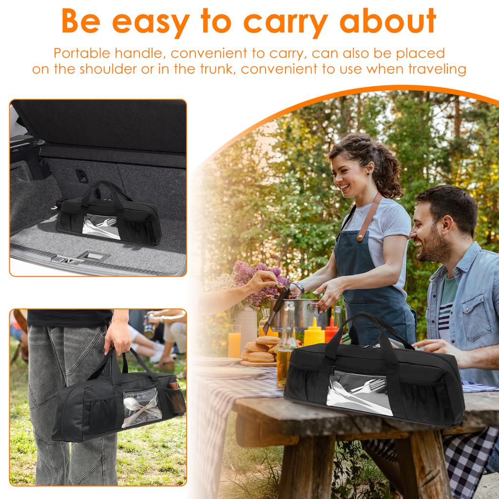Large Capacity Grill Utensil Storage Bag Portable Foldable Oxford Cloth BBQ Tools Bag with Pockets for Camping and Hiking BBQ
