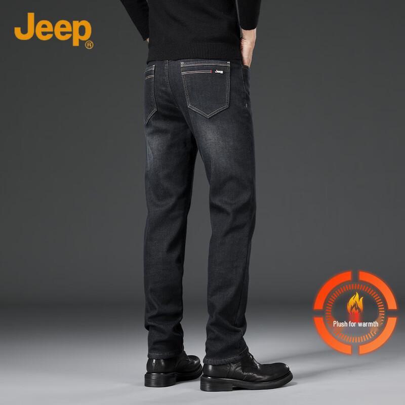 

JEEP Men s Autumn/Winter Fleece-Lined Straight-Leg Jeans 42