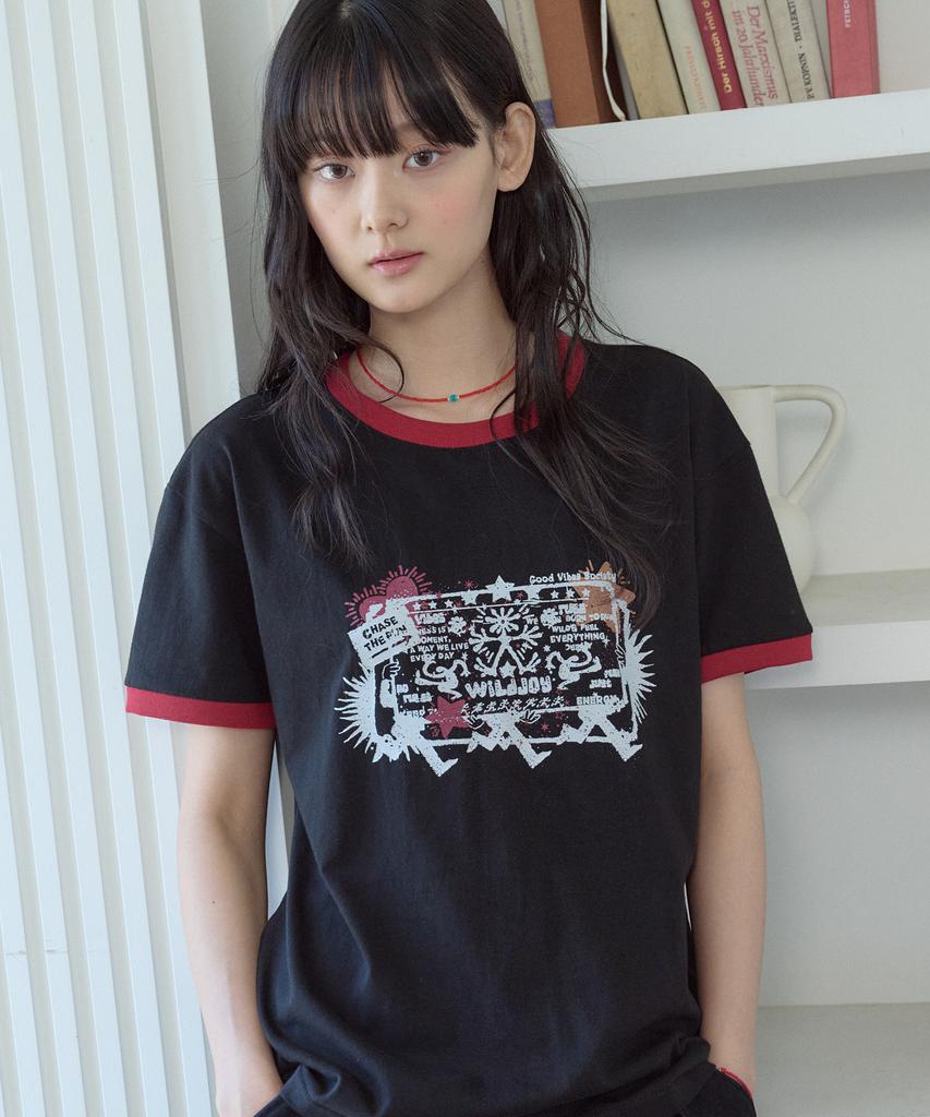 CPGN STUDIO Stamp Club Ringer Short Sleeve T-Shirt Black