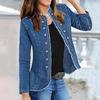 American Style Frayed Denim Slim Fit Jacket for Women - Single-Breasted, Long Sleeve, Spring/Autumn