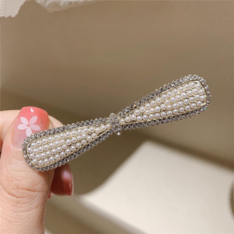 Korean Rhinestone Pearl Bow Hair Clip - Cute Retro Style Headwear for Women & Girls