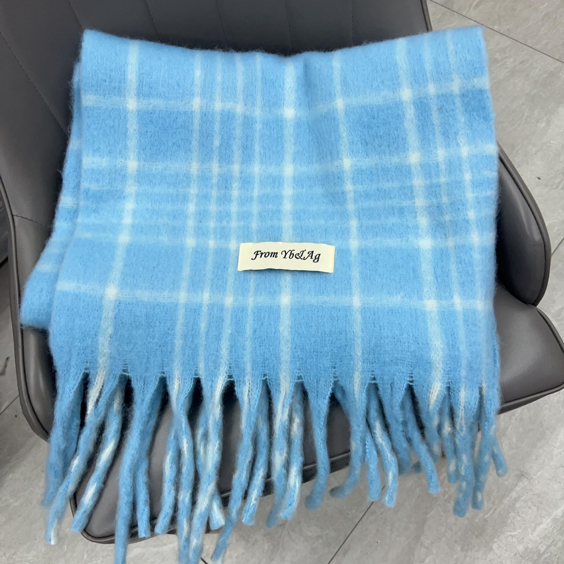 Женский шарф премиум-класса из мохера в клетку: Зимняя теплая шаль с кисточками и ветрозащитная манишка