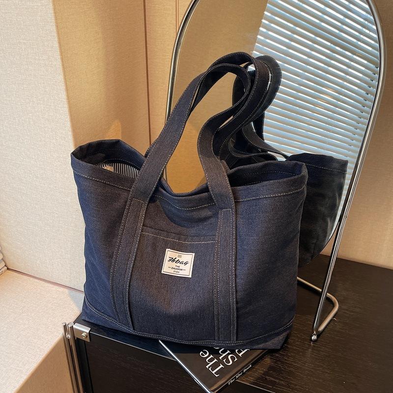 2025 new casual denim bag women's large-capacity shoulder bag cloth bag class tote bag