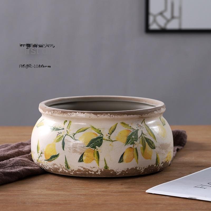 Flower Pot Lemon Overglazed Color Ceramic Modern Minimalist Gardening Green Plant Desktop Wall Hanging Decoration Drainage Hole