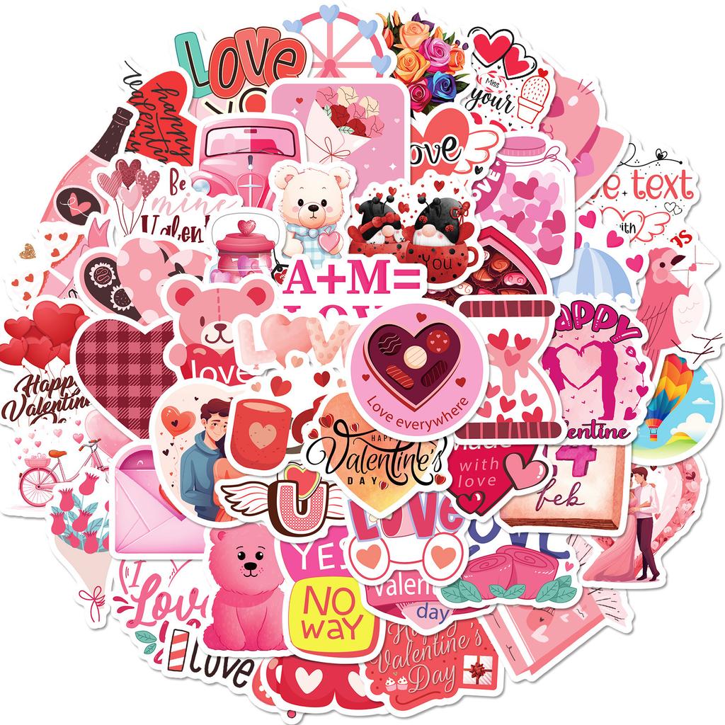 50 PCS Valentine Stickers Set - Romantic Heart Decals for Notebook, Gifts, DIY Decor