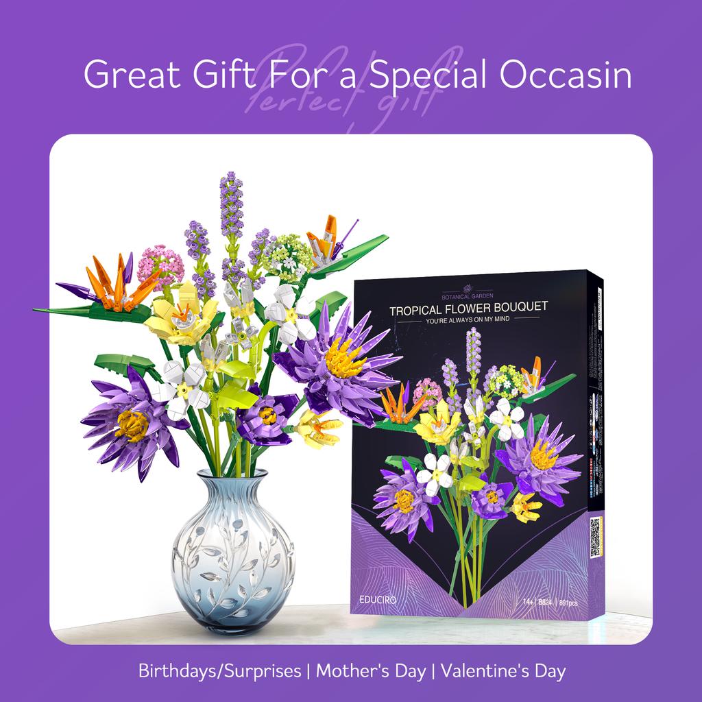 Flower Bouquet Building Block Set, 891 Pcs Artificial Flowers Kit , Home Decor, Mother's Day, Valentine's Day Gifts for Her