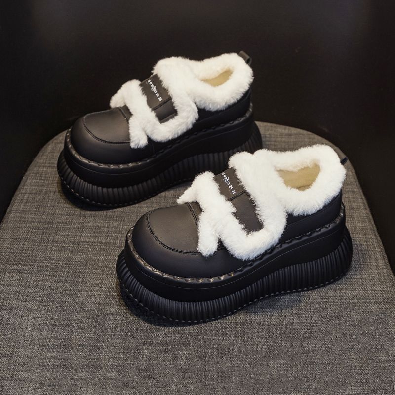 

Зимние утепленные с плюшем сноубутсы, женские хлопковые туфли на толстой подошве из шерсти, для ношения на улице, женские хлопковые туфли EU37/CN38 чёрный