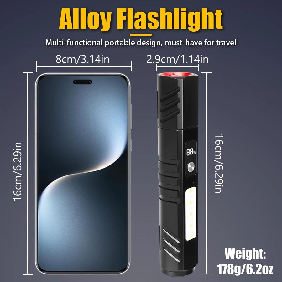 Emergency Light with Red Light Strobe- High-Power Magnetic Torch, Dual Interface, Zoom Waterproof Lantern for Work Emergencies