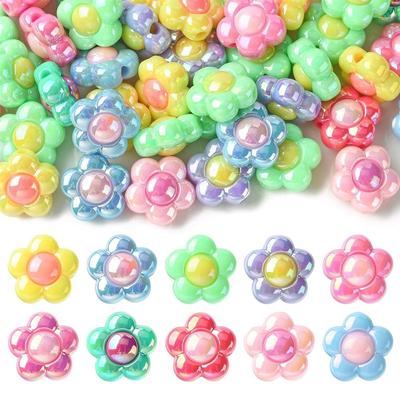 10/20/30 Pcs Mixed Color UV Plating Rainbow Iridescent Acrylic Plastic Beads Flower Loose Spacer Beads for DIY Jewelry Making Supplies Ornaments