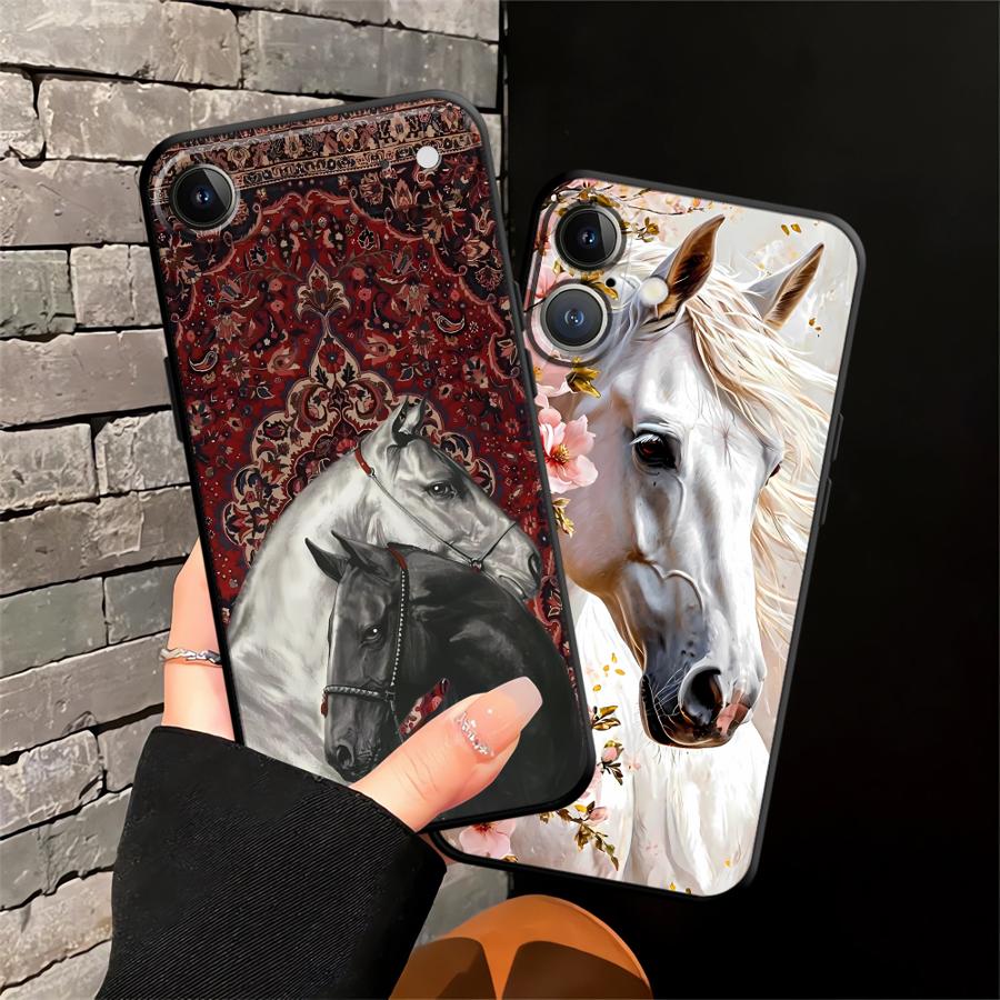 Animal Horse Pattern Black Soft Phone Cover Case for iPhone 13 12 11 17 Pro Max 17Air XS Max XR 15 16 14 Plus 7 8