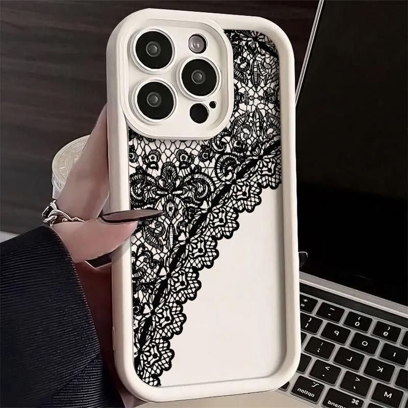 Sexy Lace Pattern in Black Phone Case For Samsung Galaxy S25 S24 S23 S22 Ultra Plus S21 FE A55 A54 A53 A52 A35 A25 A15 A14 5G