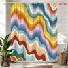 2D Flat, 1pc Modern Abstract Wave & Striped Shower Curtain - Multicolor Bath Tub Divider with 12 Hooks, Machine Washable Suita