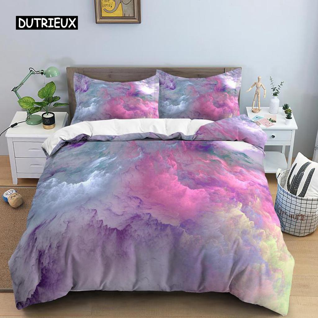 Colorful Cloud Duvet Cover Polyester Orange Yellow Purple Cloud Sky Quilt Cover for Teens Girls Abstract Theme Soft Bedding Set