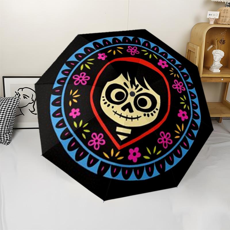 Coco Miguel Day of the Dead Print Folding Umbrella, Auto Open/Close, UV Protection, Windproof Compact Travel Umbrella