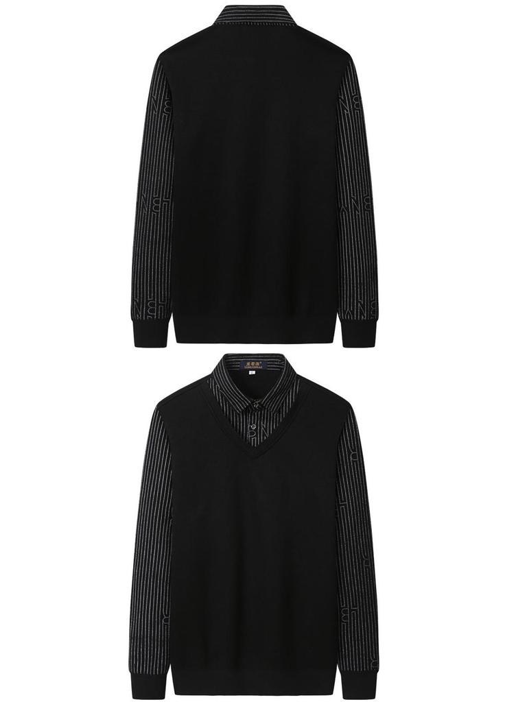 Men's Loose Knit Sweater with Faux Two-Piece Shirt Collar, Fleece-Lined, Thick Warm Winter Stand-Up Collar Top