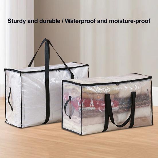Velká úložná taška na quilt Průhledný úložný box s víkem Zesílená ucha Vodotěsný Skládací Stěhovací úložné tašky Tašky pro balení oblečení Lůžkovin