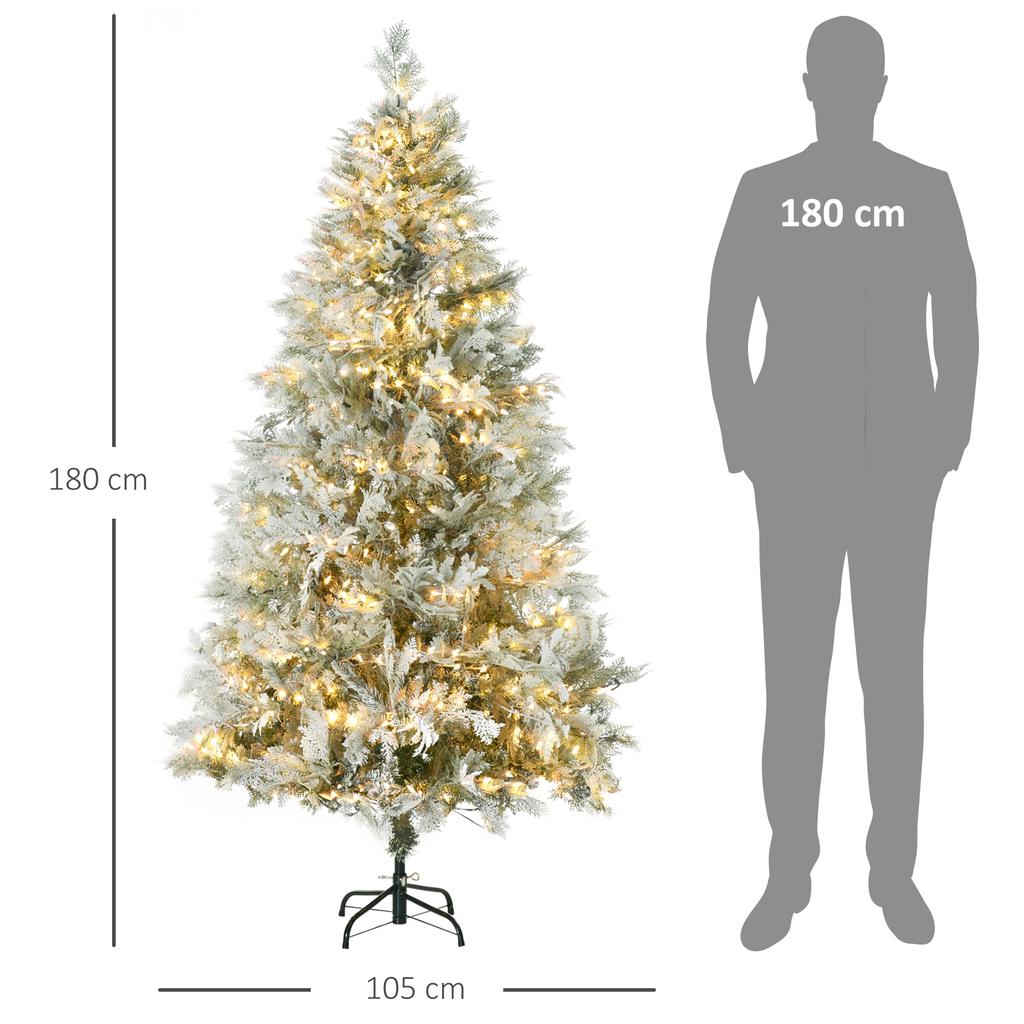 Artificial Christmas Tree 180cm with 300 Warm White LED Lights with 577 Branches, Automatic Opening, Foldable Base