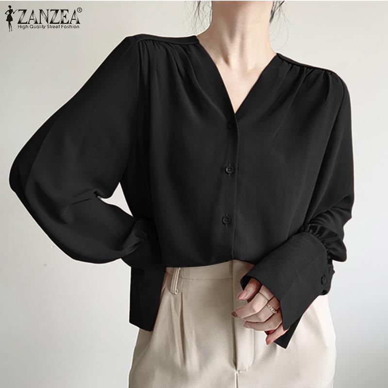 

ZANZEA Женские повседневные блузки с v-образным вырезом и длинными рукавами