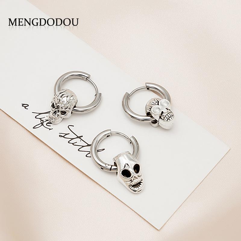 

Exaggerated Stainless Steel Skull Earrings: Dark Hip-Hop Punk Style