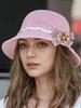 Womens Knitted Wide Brim Straw Sun Hat With Floral Bow Decor