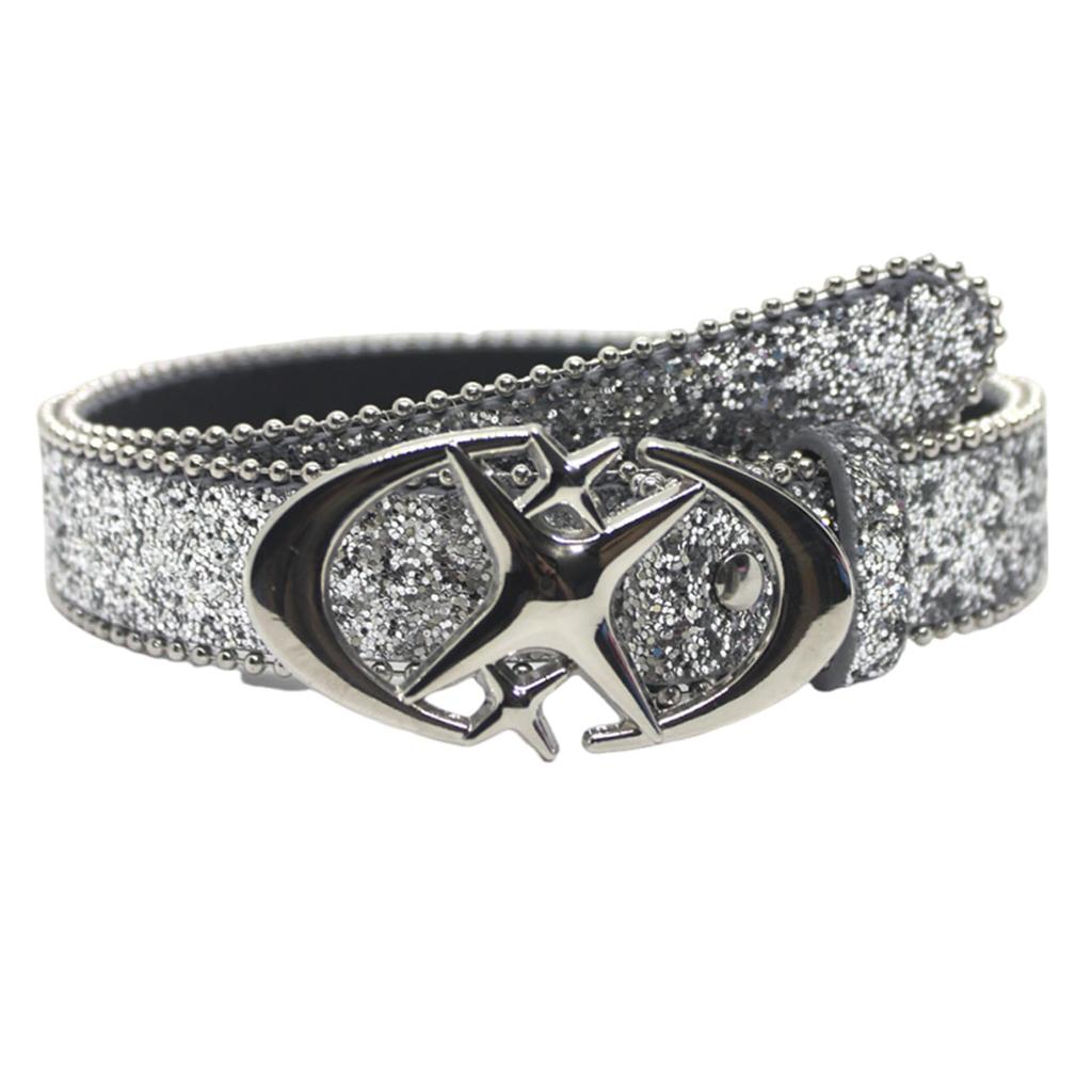 Bling Bling Gal Silver [Lamerry] Belt, Sparkly, Y2K, Belt, Glitter, Rhinestones, Flashy, Studs, 104cm, Women's, Men's,