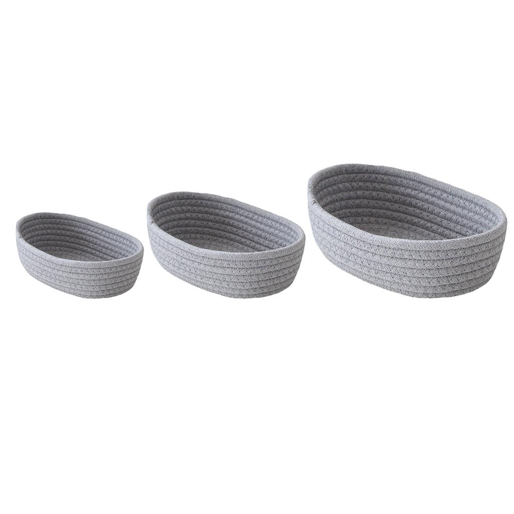 3 Pcs Desktop Storage Basket Oval Organizer Container Cotton Rope Hand Woven for Makeup Snacks