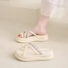 Retro thick-soled slippers women's summer wear 2025 new cross-strapped pearl rhinestone cover toe Roman cool slippers