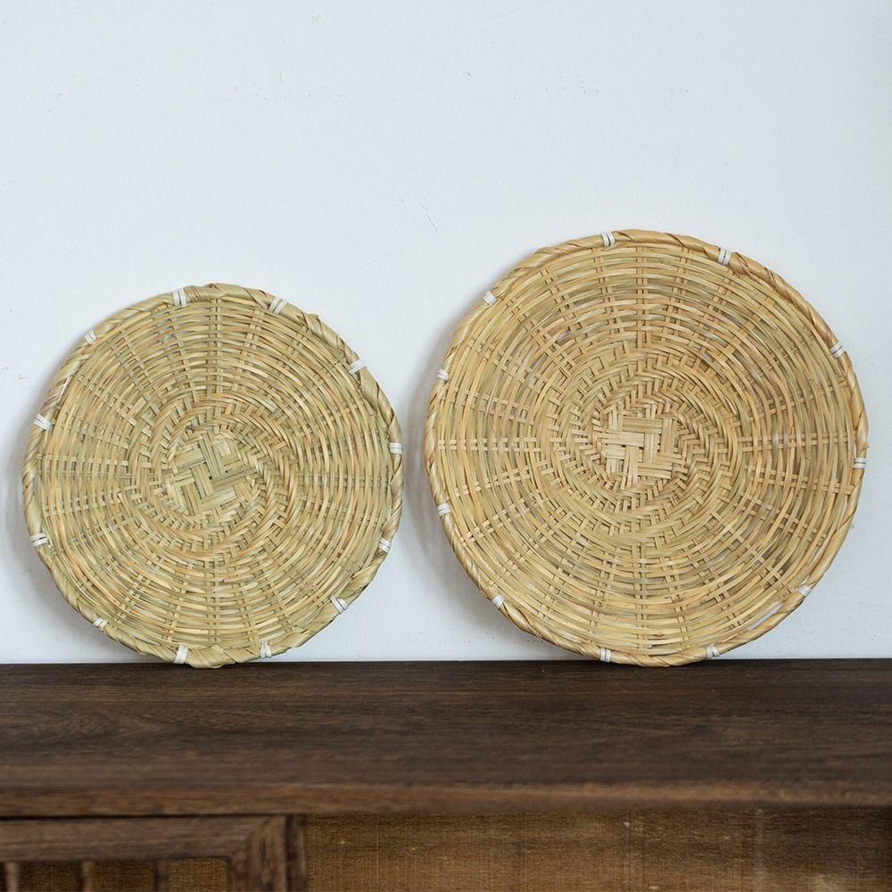

Round Woven Fruit Basket Flat Shallow Fruit Storage Drying Container Kitchen S циан