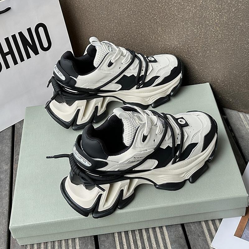 Niche thick-soled hollowed-out leather dad shoes, new autumn breathable heightening sports shoes, comfortable small single shoes tide