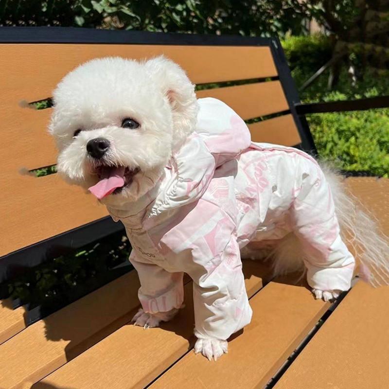 Warm Winter Dog Jumpsuit Teddy Bichon Frise Four-Legged Thermal Coat With Built-in Leash Loop