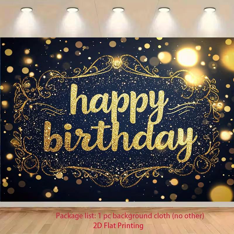 

2D Elegant Navy Blue Happy Birthday Backdrop with Gold Glitter Letters and Bokeh Photography Background 47.2x31.5inch/120*80cm