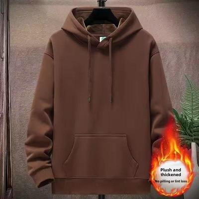 Dicker Kapuzenpullover im koreanischen Stil für Herren – groß, lockere Passform, mit Samtfutter, einfarbig für Herbst/Winter