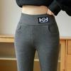 Women Winter Leggings Solid Warm Leggings Thicken Lamb Cashmere Hight Waist Butt Lift High Stretchy Walking with Pocket Pants