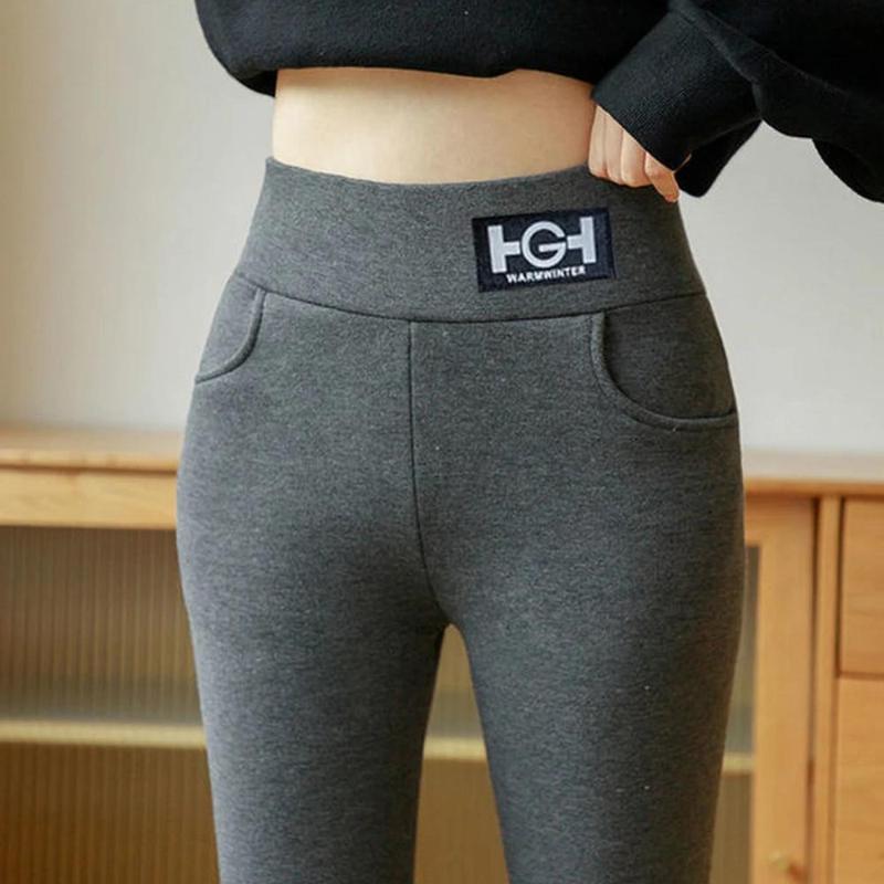 Women Winter Leggings Solid Warm Leggings Thicken Lamb Cashmere Hight Waist Butt Lift High Stretchy Walking with Pocket Pants