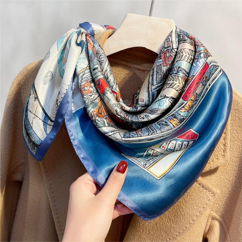 Spring new ship printed silk scarf women's high-grade mulberry silk small square scarf decorative scarf gift