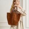 Women's First-layer Cowhide Leather Bucket Bag Exquisite Light Luxury Niche High-end New Shoulder Large-capacity Handbag
