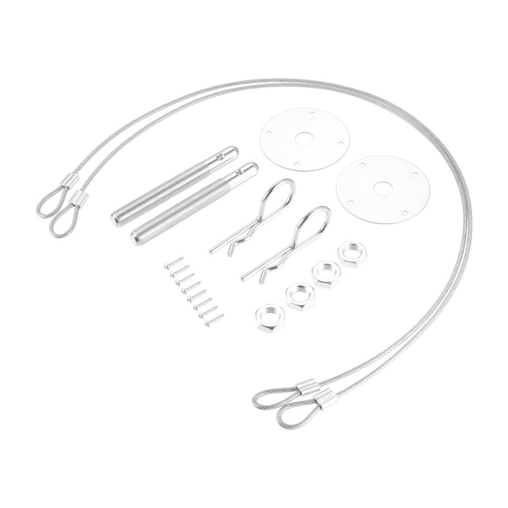 1 Set Stainless Steel Engine Hood Pin Plate Bonnet Lock Clip Kit with Racing Lanyard for Universal Car Mods Exterior Accessories
