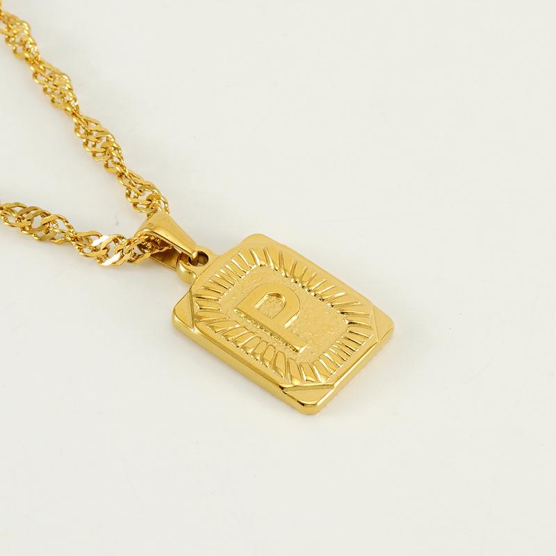 Men's 18K Gold Square Stainless Steel Alphabet Pendant Necklace