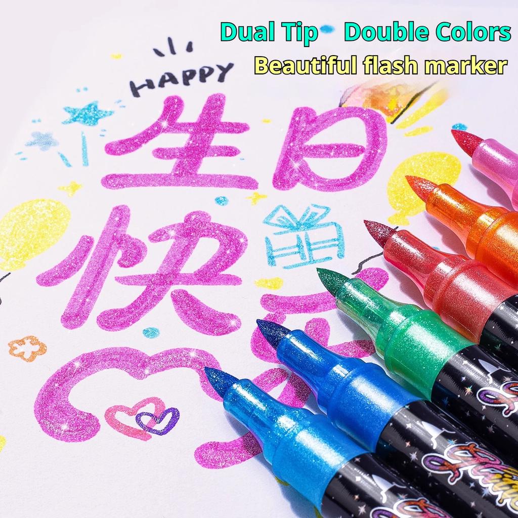 12-48 Pcs Dual Tip Glitter Acrylic Markers 24/48/96 Colors Fine-tip Metallic Art Markers Paint Pens Set for Rock Painting Stone