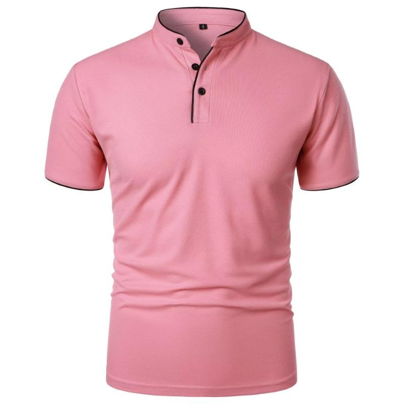 Men's Short Sleeve Collar Polo Shirts Summer Solid Color Casual Polo Shirt Trendy Breathable Loose Basic Splice Oversize Top