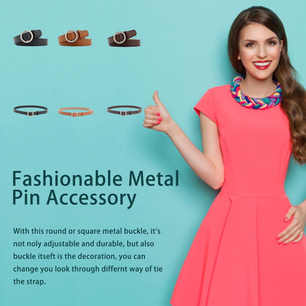 Women Round No-hole Buckle Leather Jeans Belt Fashion PU Dress Decorative Girls Vintage Metal Pin Ple Adjustable Accessory