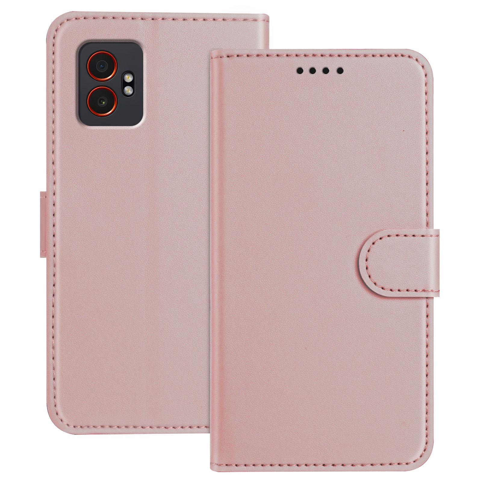 

For Samsung Galaxy XCover7 Pro Leather Case Wallet Stand Solid Color Anti Drop Phone Cover Rose Gold