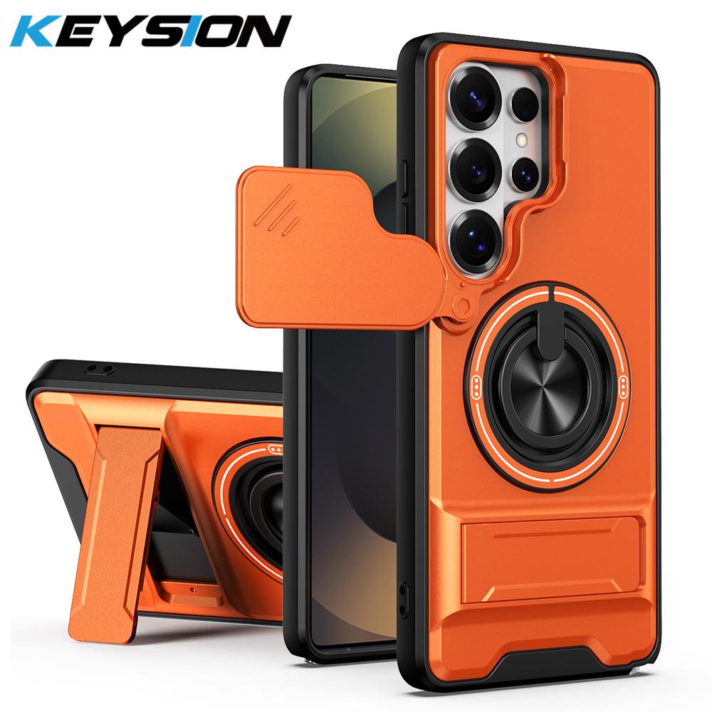 KEYSION Magnetic Phone Case for Samsung Galaxy S25 S26 Ultra S26+ S25 FE Slide Camera Protection Upright Kickstand Ring Shockproof Cover