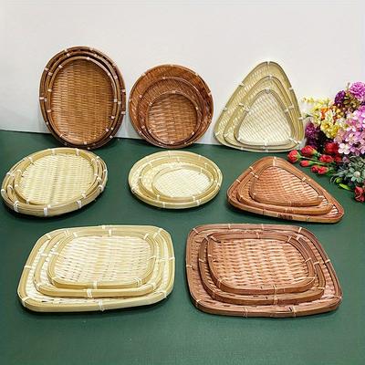 1Pc Handmade Woven Fruit Snack Basket Bamboo Basket for Outdoor Patio Garden Picnic Home Kitchen Dining Room Living Room Halloween Gift Christmas Gift