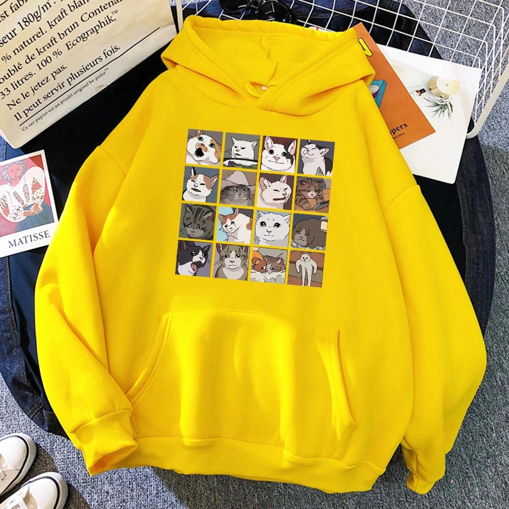 Meme Cats Cartoons Print Women Crewneck Hoodies Fleece Pullovers Fashion Casual Winter Fall Woman Clothing