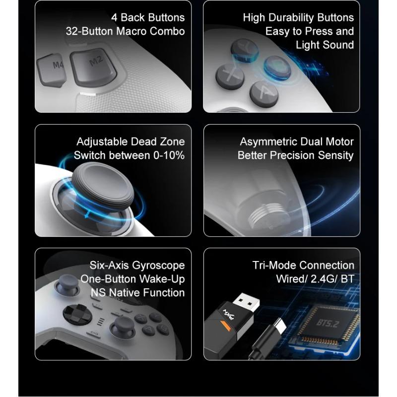Wireless Gaming Controller 2.4G Bluetooth Hall Effect Gamepad Joystick for Nintendo Switch/PC/iOS/Android /Steam