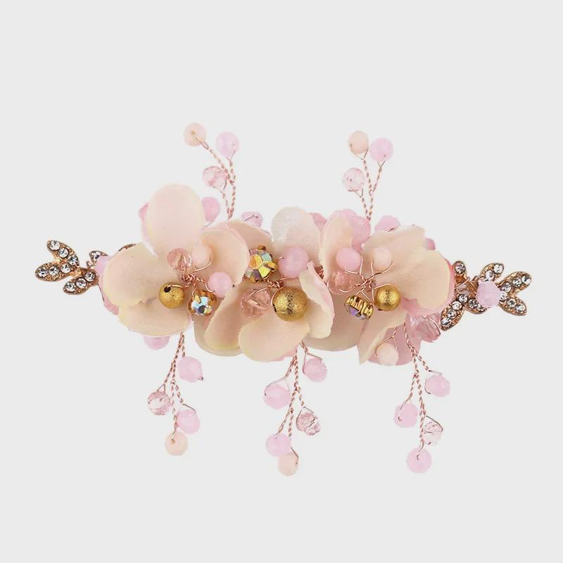 Handmade Pink Flower Crystal Hairpin for Children's Dress
