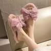 Fashion 2025 Autumn Winter Women Fashion Indoor Plush Bow Slippers Females New Lovely Bowknot Women Home Cute Warm Fluffy Light Shoes