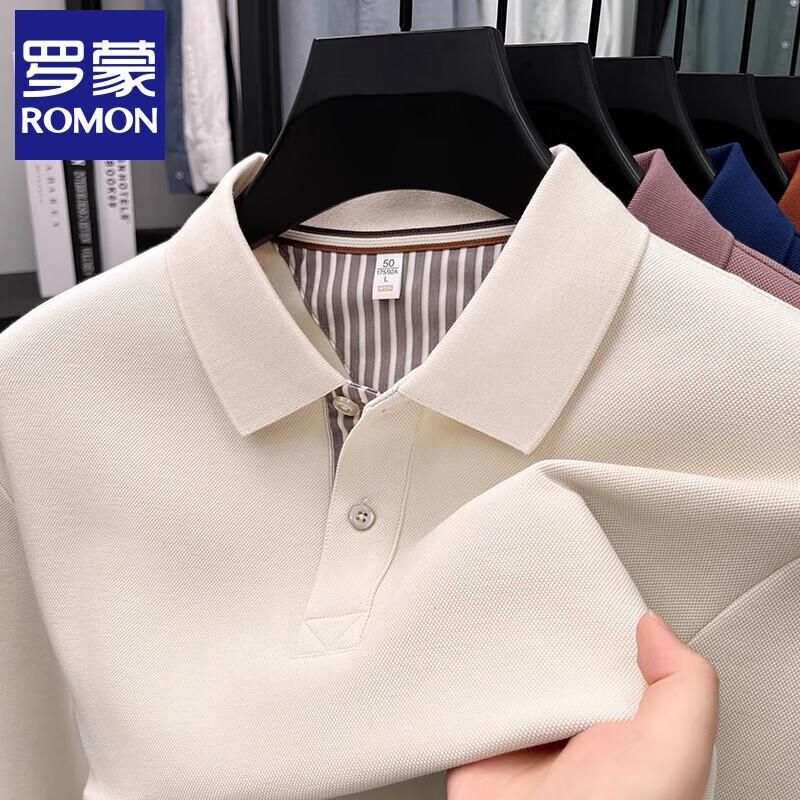 ROMON Men's 100% Cotton Long-Sleeve Polo Shirt